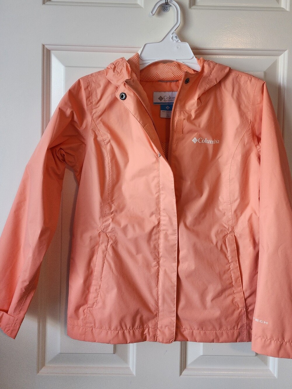 New Columbia Girls' Peach Waterproof Arcadia Hooded Rain Jacket Size Small 7/8